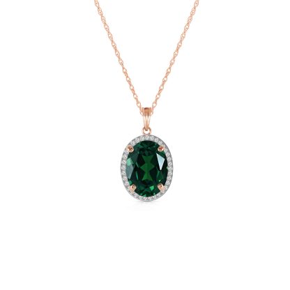 Emerald & Diamond Eve Prominent Halo Pendant Necklace in 9ct Rose Gold