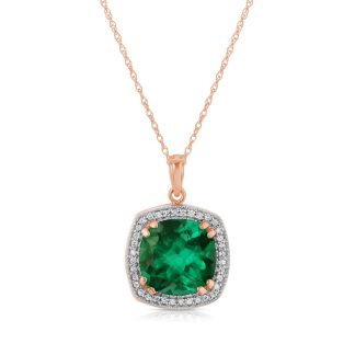 Emerald & Diamond Imogen Statement Halo Pendant Necklace in 9ct Rose Gold