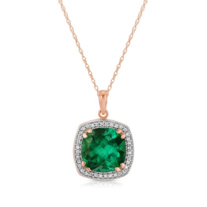 Emerald & Diamond Imogen Statement Halo Pendant Necklace in 9ct Rose Gold