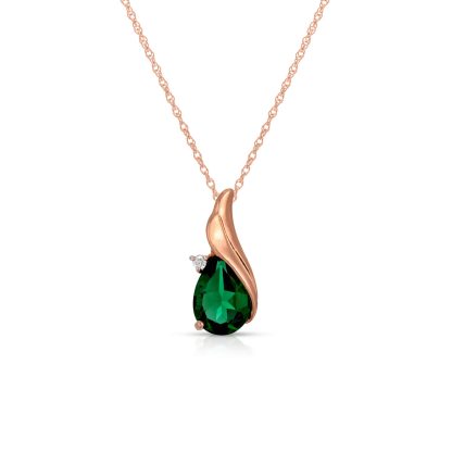 Emerald & Diamond Veronica Pendant Necklace in 9ct Rose Gold