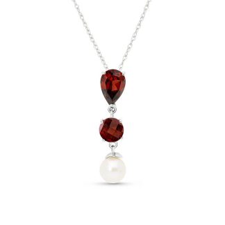 Garnet & Pearl Hermione Drop Pendant Necklace in 9ct White Gold