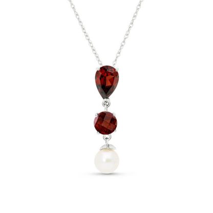 Garnet & Pearl Hermione Drop Pendant Necklace in 9ct White Gold