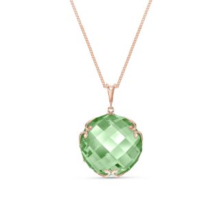 Green Amethyst Beatrix Round Chequer Pendant Necklace in 9ct Rose Gold