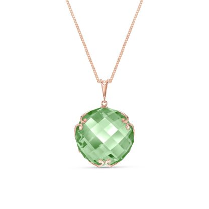 Green Amethyst Beatrix Round Chequer Pendant Necklace in 9ct Rose Gold