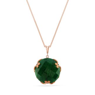 Green Sapphire Beatrix Round Chequer Pendant Necklace in 9ct Rose Gold