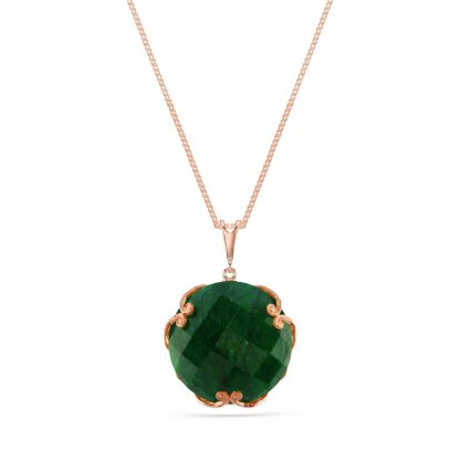 Green Sapphire Beatrix Round Chequer Pendant Necklace in 9ct Rose Gold
