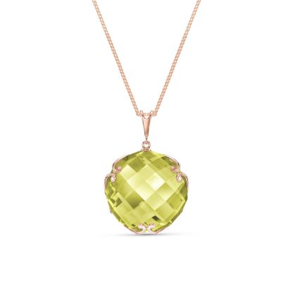 Lemon Quartz Beatrix Round Chequer Pendant Necklace in 9ct Rose Gold