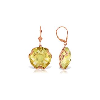 Lemon Quartz Maeve Ornate Chequer Drop Earrings in 9ct Rose Gold