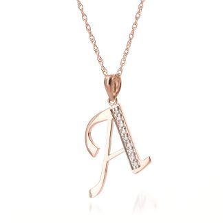 Letter A Diamond Classic Initial Pendant Necklace in 9ct Rose Gold