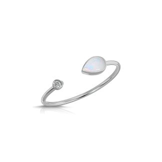 Pear Cut Opal & Diamond Ring in 9ct White Gold