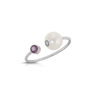 Pearl, Amethyst & Diamond Ring in 9ct White Gold