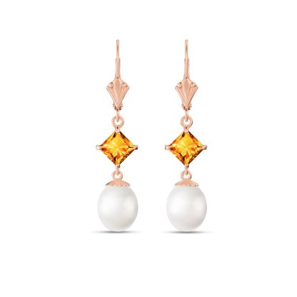 Pearl & Citrine Ada Drop Earrings in 9ct Rose Gold