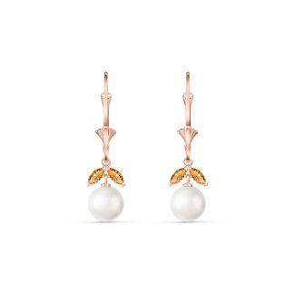 Pearl & Citrine Alexis Timeless Dewdrop Earrings in 9ct Rose Gold