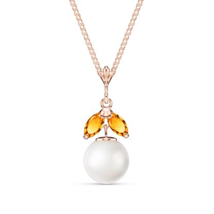 Pearl & Citrine Claudia Petal Drop Pendant Necklace in 9ct Rose Gold