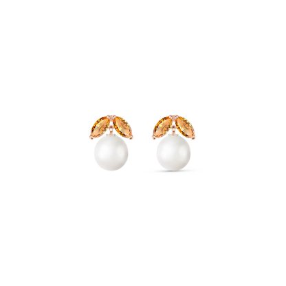 Pearl & Citrine Claudia Petal Stud Earrings in 9ct Rose Gold