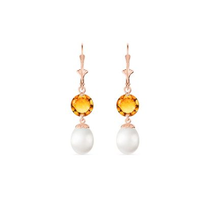 Pearl & Citrine Cressida Drop Earrings in 9ct Rose Gold
