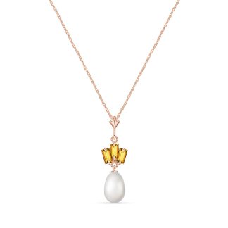 Pearl & Citrine Imogen Ternary Detailed Pendant Necklace in 9ct Rose Gold