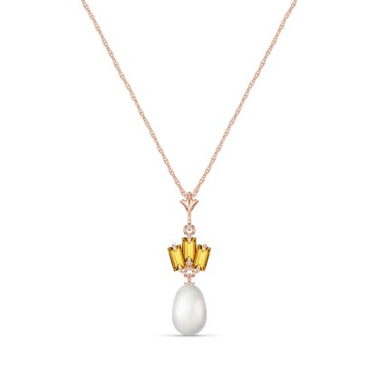 Pearl & Citrine Imogen Ternary Detailed Pendant Necklace in 9ct Rose Gold