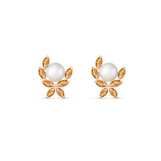 Pearl & Citrine Ivy Stud Earrings in 9ct Rose Gold
