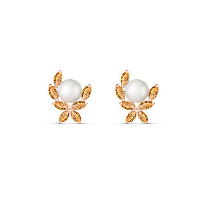Pearl & Citrine Ivy Stud Earrings in 9ct Rose Gold