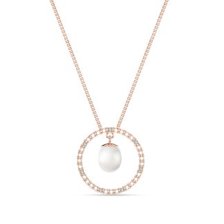 Pearl & Diamond Circle of Life Pendant Necklace in 9ct Rose Gold