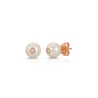 Pearl & Diamond Isla Dainty Stud Earrings in 9ct Rose Gold