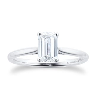 Platinum Emerald Cut 1ct Diamond Elongated Engagement Ring - Ring Size M