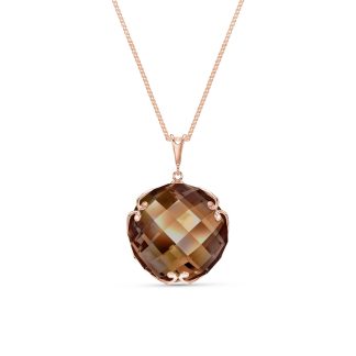 Smoky Quartz Beatrix Round Chequer Pendant Necklace in 9ct Rose Gold