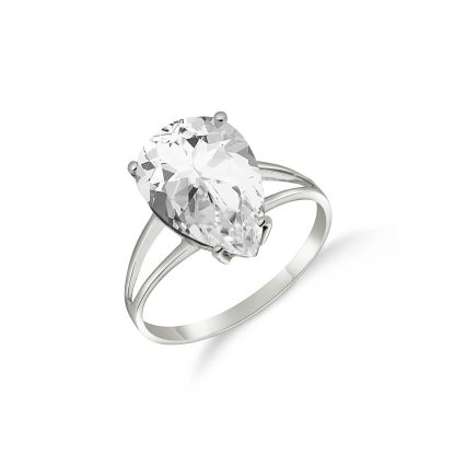 White Topaz Audrey Classic Signature Ring in 18ct White Gold