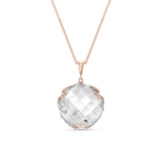 White Topaz Beatrix Round Chequer Pendant Necklace in 9ct Rose Gold