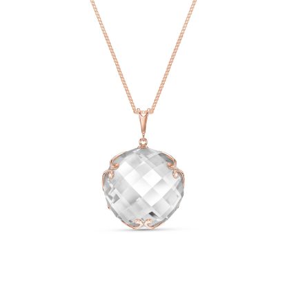 White Topaz Beatrix Round Chequer Pendant Necklace in 9ct Rose Gold