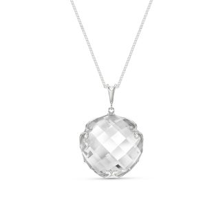 White Topaz Beatrix Round Chequer Pendant Necklace in 9ct White Gold