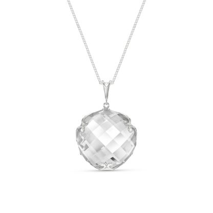 White Topaz Beatrix Round Chequer Pendant Necklace in 9ct White Gold