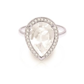 White Topaz & Diamond Cosima Signature Halo Ring in 18ct White Gold